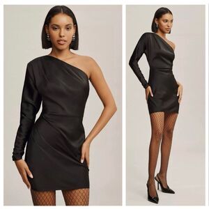 bhldn holly faux leather halter midi dress Black Sparkly Evening Dress Leona with Front Slit US 2